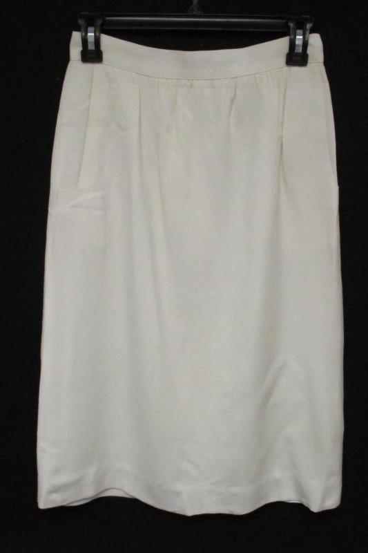 Vintage The Villager Women's Ivory Off White Midi Skirt Pleated Pockets Size 8