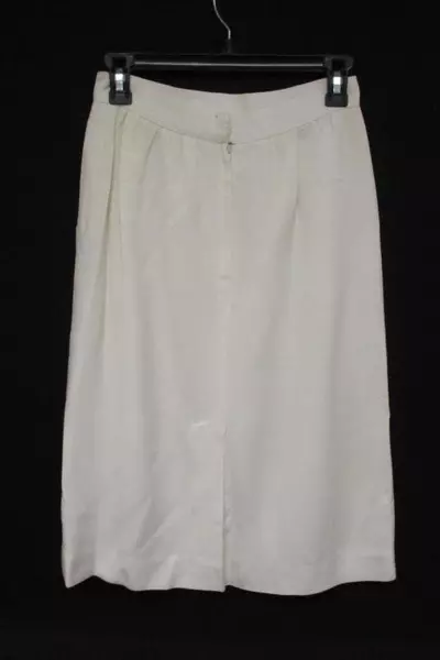 Vintage The Villager Women's Ivory Off White Midi Skirt Pleated Pockets Size 8