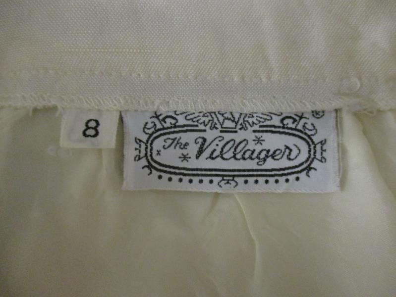Vintage The Villager Women's Ivory Off White Midi Skirt Pleated Pockets Size 8