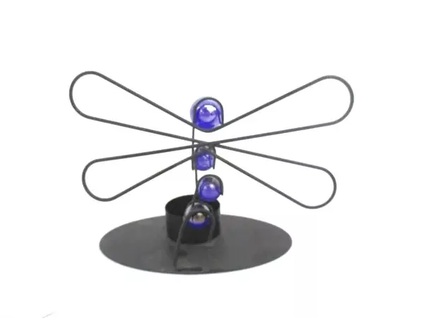 Black Metal Blue Marble Butterfly Garden Decoration and Dragonfly Candle Holder