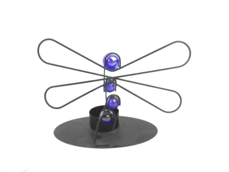 Black Metal Blue Marble Butterfly Garden Decoration and Dragonfly Candle Holder