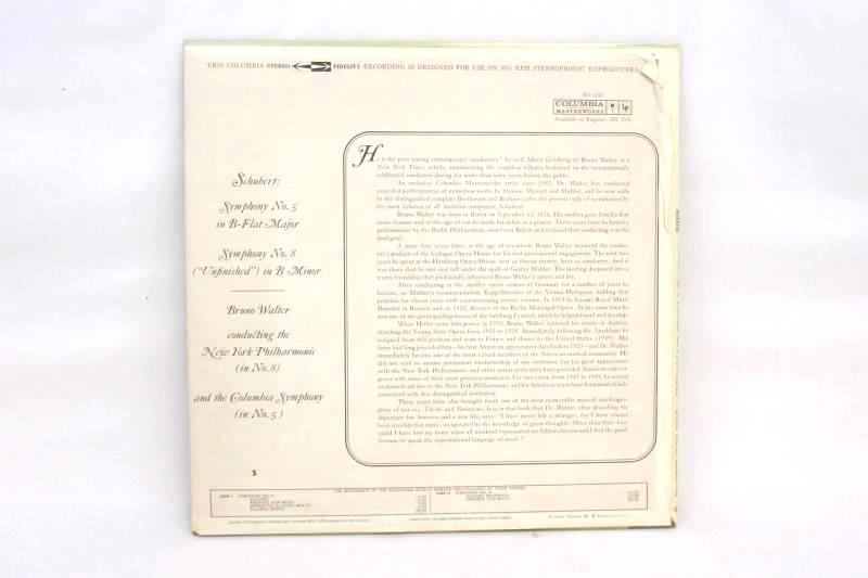 1961 Schubert Bruno Walters Columbia Masterworks No 8 No 5 Vinyl Record Album
