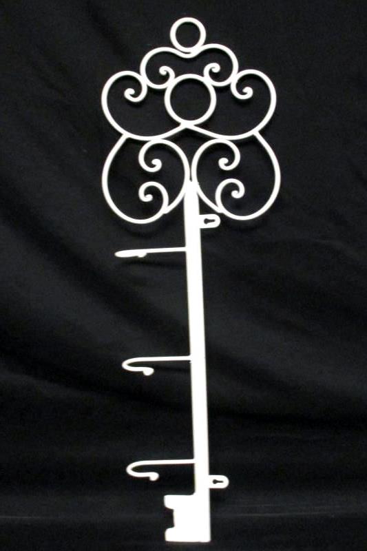 White Iron Skeleton Key Shaped Coat Rack Wall Mount