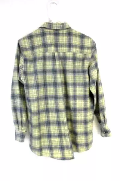 Vintage Blue Ridge Men's Flannel Button Up Shirt Top Beige Blue Plaid Size S
