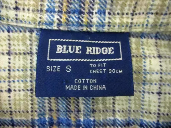 Vintage Blue Ridge Men's Flannel Button Up Shirt Top Beige Blue Plaid Size S