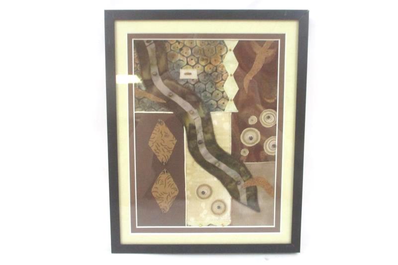 Linda Jacobson 2011 Textile Collage Peaceful Journey Framed and Matted