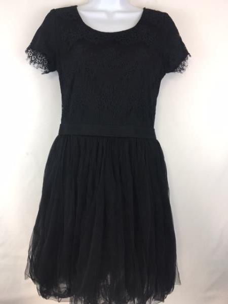 Pim + Larkin Women's Cocktail Little Black Dress Lace Tulle Cap Sleeve LBD Med