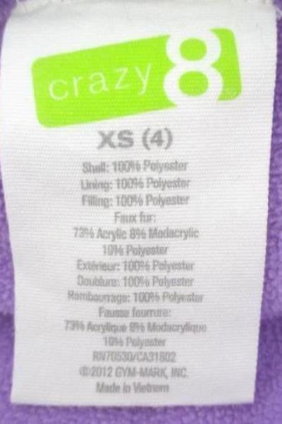 Crazy 8 Girls Puffer Vest Faux Fur Collar Purple Zip Up Size XS (4)