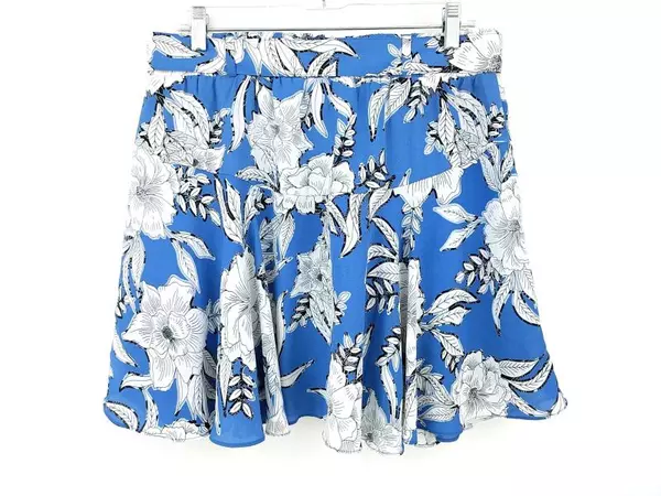 Lovers And Friends Fountain Skirt Floral Belted Blue White Snap Down Size Large