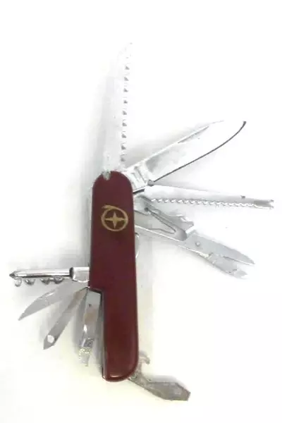 Lot of 3 Pocket Knives Single Folding and Multitool Stainless Red Handle Black