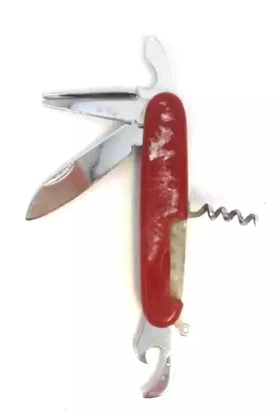 Lot of 3 Pocket Knives Single Folding and Multitool Stainless Red Handle Black