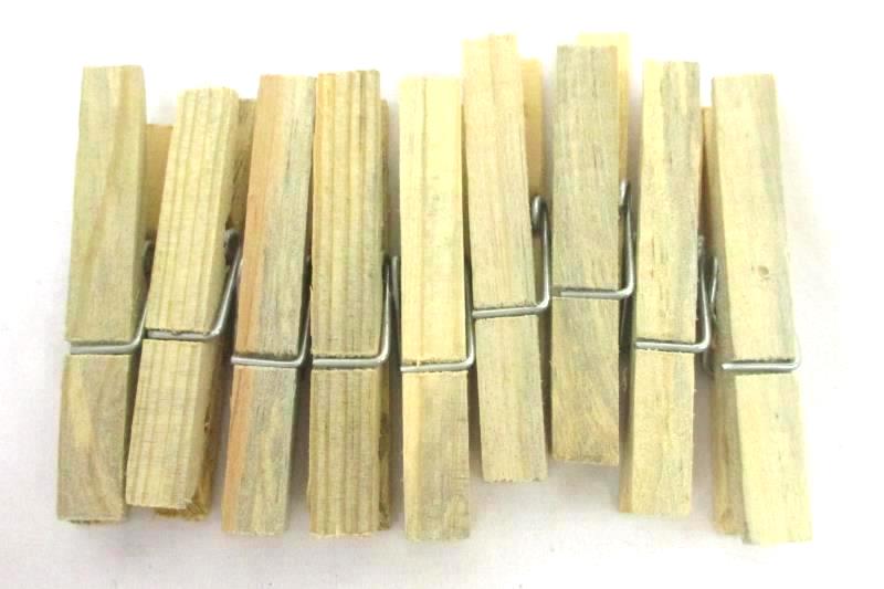 50 ct Lot Vintage Wood Weathered Spring Wired Laundry Clothes Pins Craft Supply