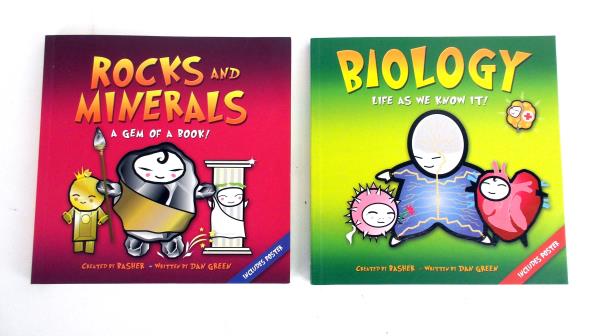 Lot of 2 Dan Green Science Books w/ Posters Biology & Rocks and Minerals