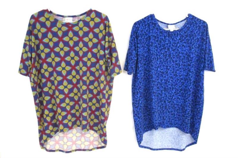 Lot of 2 LuLaRoe Itma Tops Shirt Women's Size XS Blue Dotted Multi Color Print