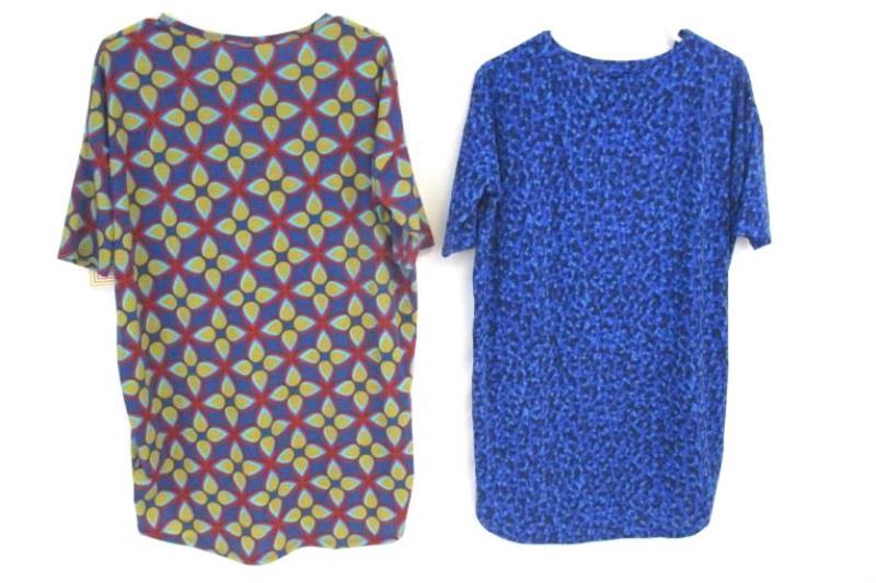 Lot of 2 LuLaRoe Itma Tops Shirt Women's Size XS Blue Dotted Multi Color Print