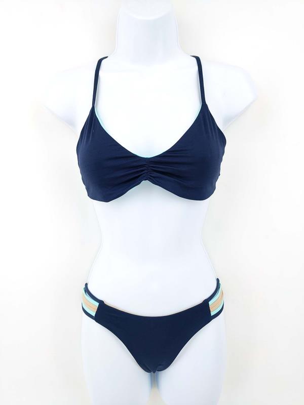 L*Space Monica Wise 2pc Bikini Reversible Strappy Racerback Blue & Beige Size M