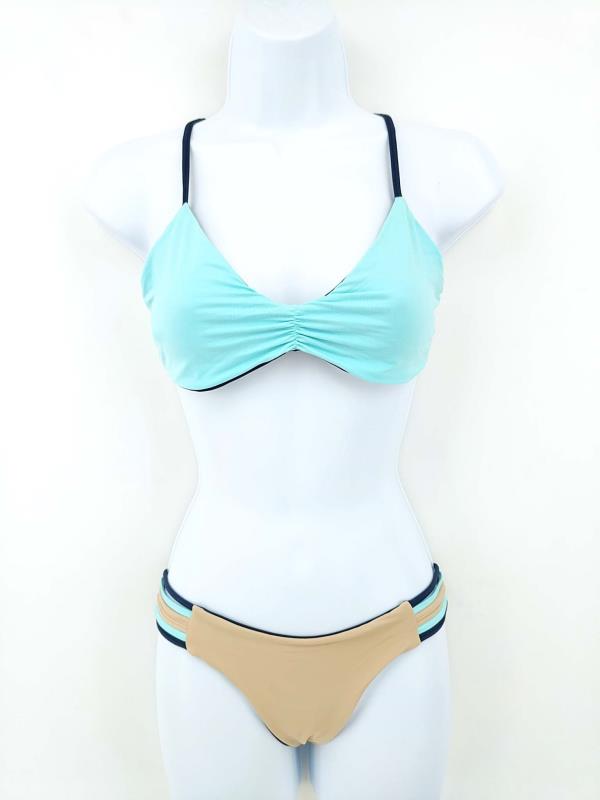 L*Space Monica Wise 2pc Bikini Reversible Strappy Racerback Blue & Beige Size M