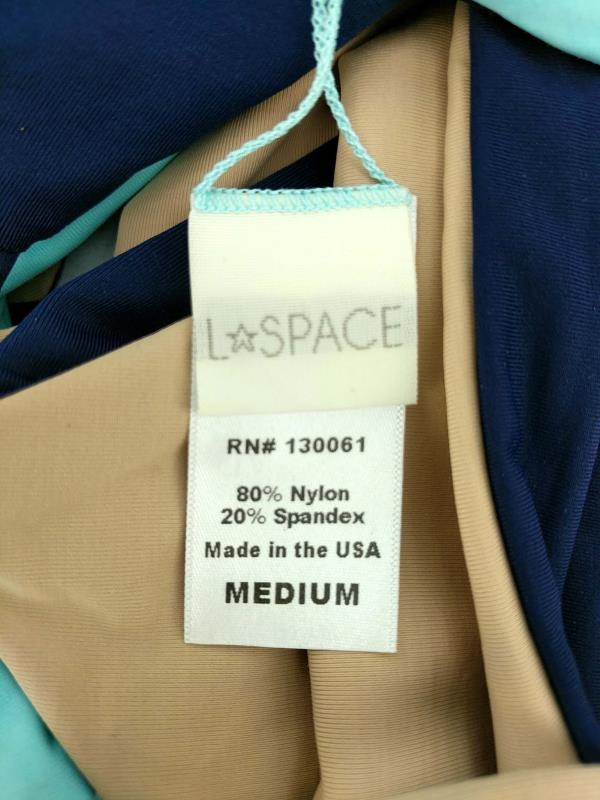 L*Space Monica Wise 2pc Bikini Reversible Strappy Racerback Blue & Beige Size M