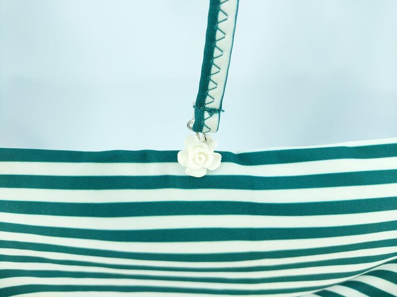 Isabella Rose 2pc Bikini Ruffle Off Shoulder Green White Stripe Strappy Size S