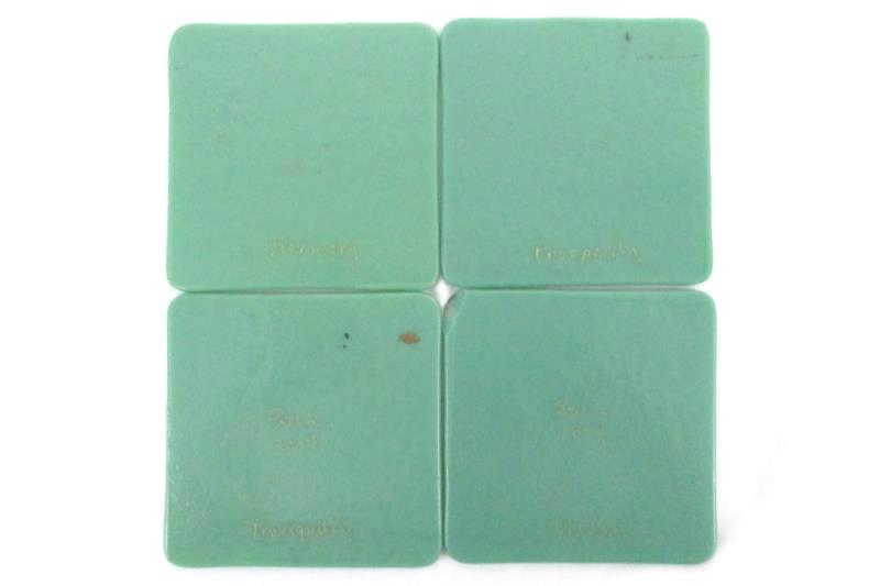 Set of 4 Japanese Coaster Tiles Turquoise Prosperity Harmony Wisdom Tranquilly
