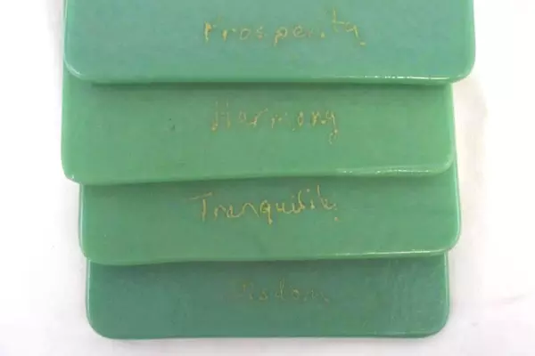 Set of 4 Japanese Coaster Tiles Turquoise Prosperity Harmony Wisdom Tranquilly