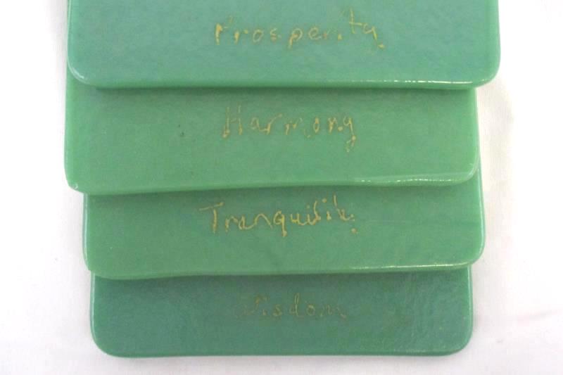 Set of 4 Japanese Coaster Tiles Turquoise Prosperity Harmony Wisdom Tranquilly