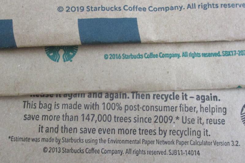 Lot 9 Starbucks Recycled Paper Shopper Reusable Gift Bag Tote Double Handles