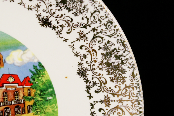 9.75" White Plate w/ Vibrant Colorful Colorado Scenes & Gold Decorative Border