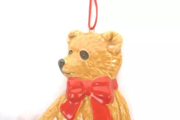 Dept 56 Porcelain Teddy Bear Christmas Ornament Brown Red Bow Made in Taiwan