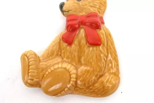 Dept 56 Porcelain Teddy Bear Christmas Ornament Brown Red Bow Made in Taiwan