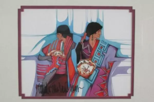 Pena Mestizo Made 1991 Signed Print Multi Color White Matting Silver Metal Frame