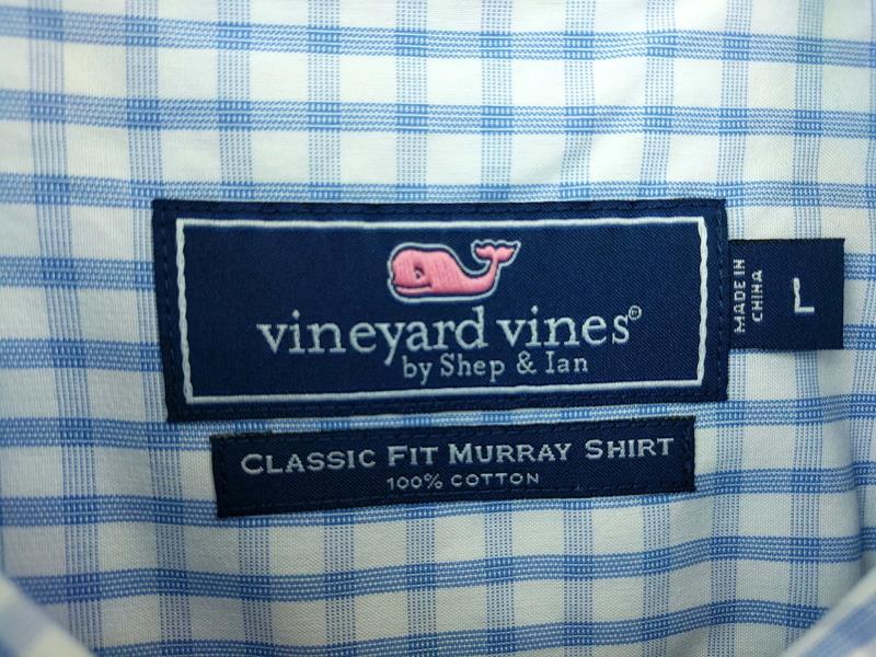 Vineyard Vines Classic Fit Murray Shirt 100% Cotton Blue White Window Plaid L