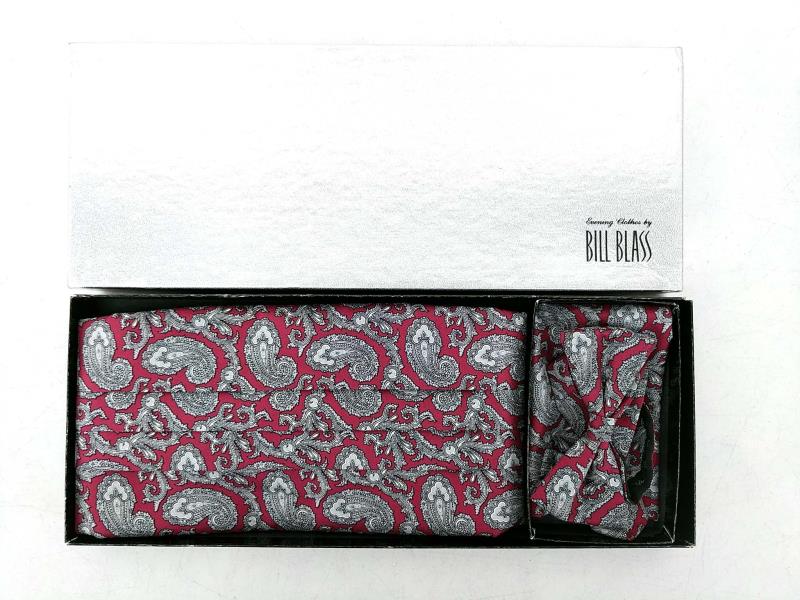 Bill Blass Evening Clothes Cummerbund Silk Tie Set In Box Burgundy Adjustable