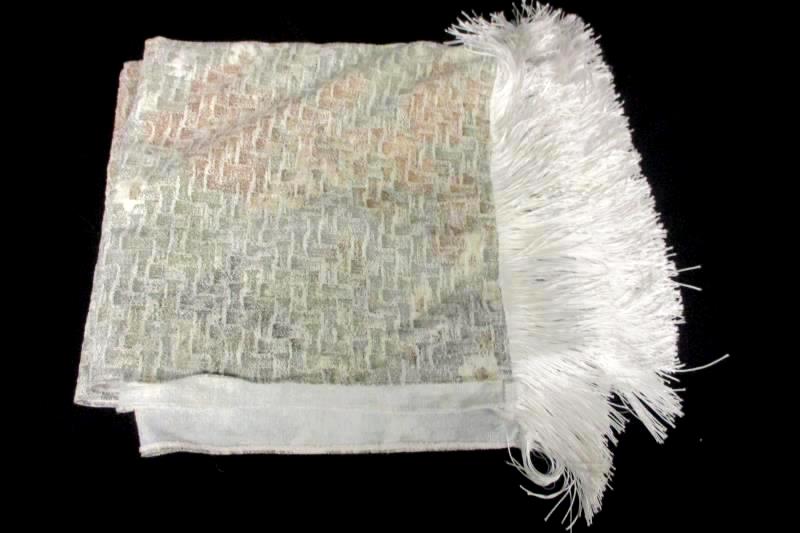 Set of 4 Napkins And Small Rectangle Tablecloth With Fringe Ends Beige Green