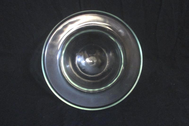 Blue Tint Glass Fruit Bowl With Brass Stand 7in Tall 8.5in Diameter