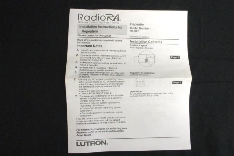 Radio RA Lutron Repeater White 120 VAC 60Hz RA-REP-WH In Original Box