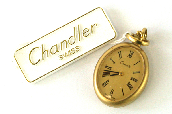 Chandler 17 Jewel Open Face Watch Pendant Gold Overlay Floral Vine Engraved Back
