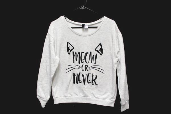 H& M Meow or Never Pullover Cat Lover Crop Sweatshirt Gray Grey Women Medium