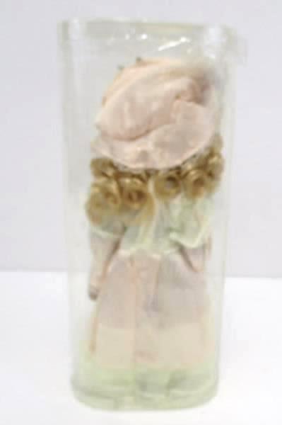 12" Porcelain Doll In Package Stand Blonde Curly Hair Pink White Dress Pearls