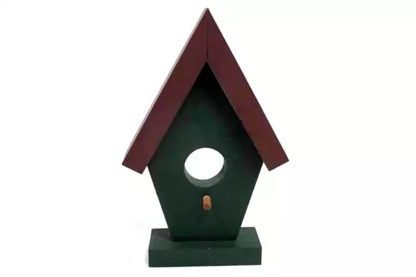 Lot of 2 Handmade Birdhouse Wall Decor Pieces Wood Plum Green Brown Roof