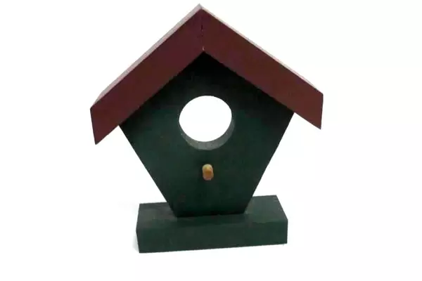 Lot of 2 Handmade Birdhouse Wall Decor Pieces Wood Plum Green Brown Roof