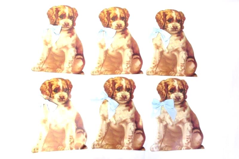 Lot of 6 Winslow Paper Standing Cut Out Puppy Dog Decoration 1989 Decor Blue Bow