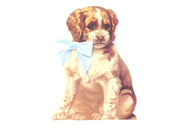 Lot of 6 Winslow Paper Standing Cut Out Puppy Dog Decoration 1989 Decor Blue Bow