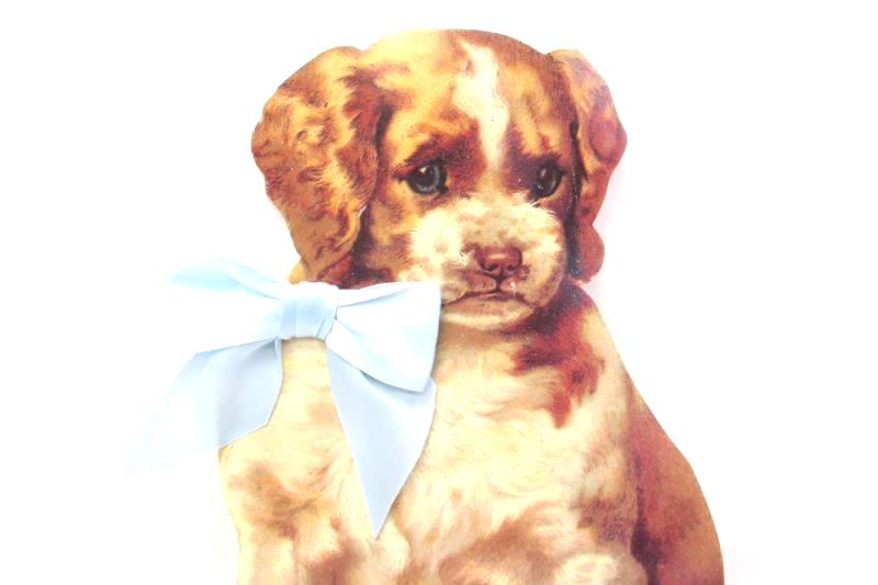 Lot of 6 Winslow Paper Standing Cut Out Puppy Dog Decoration 1989 Decor Blue Bow