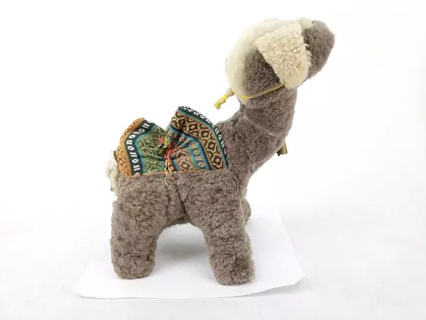 Vintage Bactrian Camel Stuffed Toy Souvenir Folk Art Real Fur Sheepskin