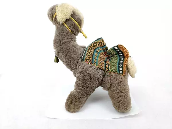 Vintage Bactrian Camel Stuffed Toy Souvenir Folk Art Real Fur Sheepskin