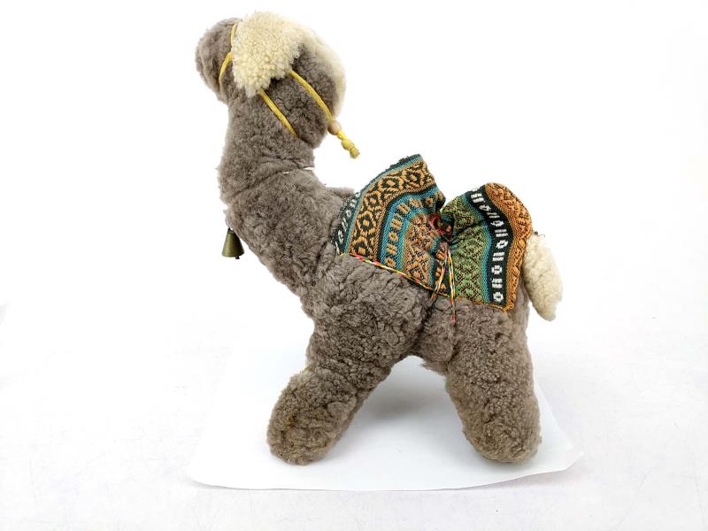Vintage Folk Art Real Fur Bactrian Camel Stuffed Toy Souvenir