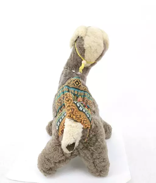 Vintage Bactrian Camel Stuffed Toy Souvenir Folk Art Real Fur Sheepskin