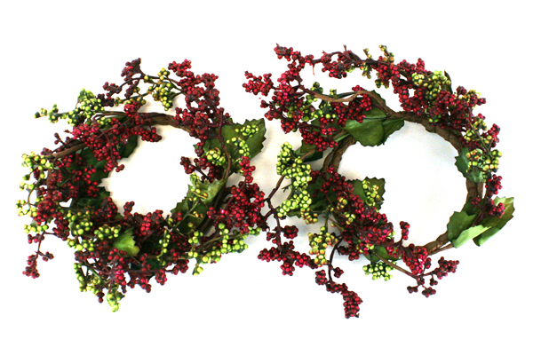 Set of 2 Handmade Decorative Wreaths with Pink and Green Berries