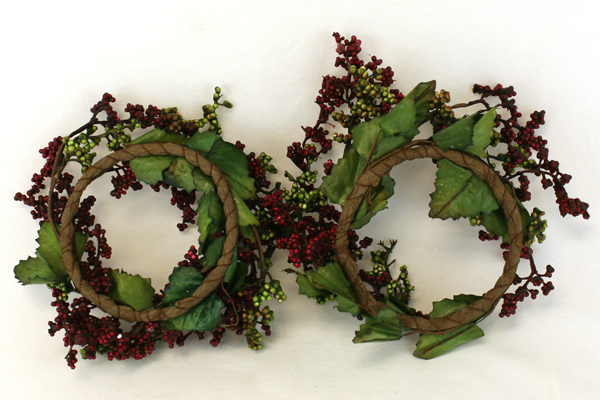 Set of 2 Handmade Decorative Wreaths with Pink and Green Berries